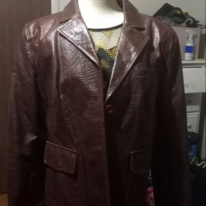 Beautiful full leather woman's jacket xl/16 dark brown,